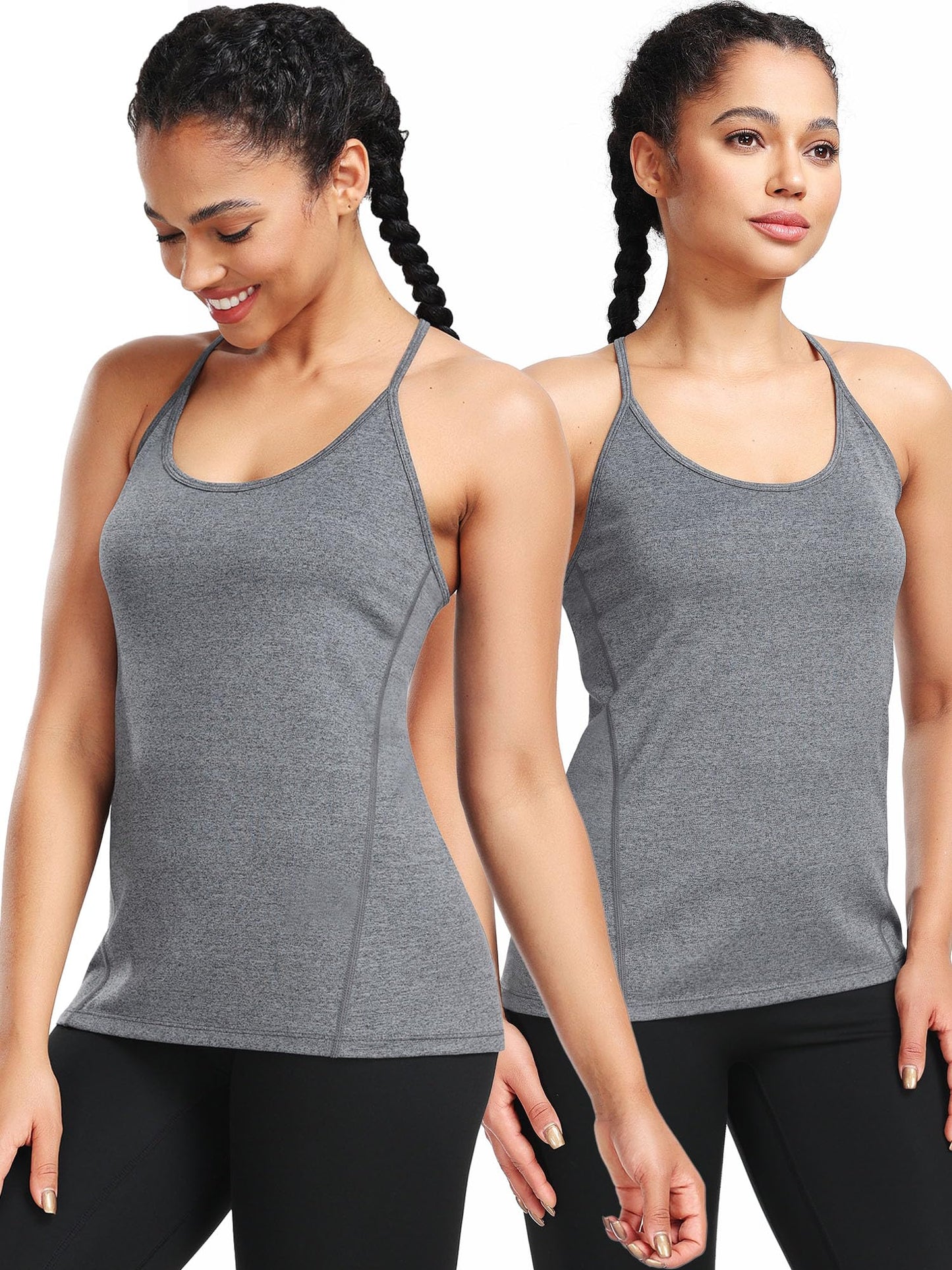 NELEUS Women's Running Tank Tops Racerback Athletic Workout Yoga Shirts,3 Pack,Black/Grey/White,US XL,EU 2XL