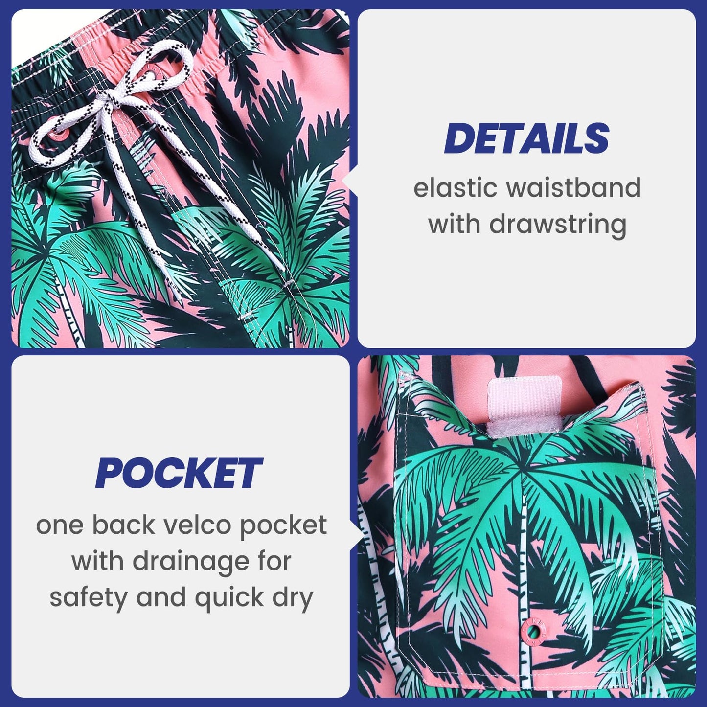 maamgic Mens Swim Trunks Quick Dry Swim Shorts with Mesh Lining Funny Swimwear Bathing Suits 7inch Pink Tree Large