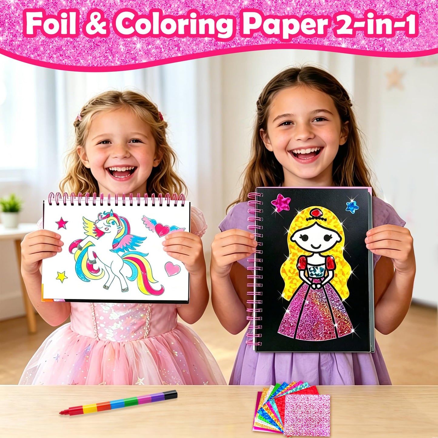 FUNNYB&G Foil Art Craft Kit for Kids, Sparkly Birthday Gift Toy for Girls