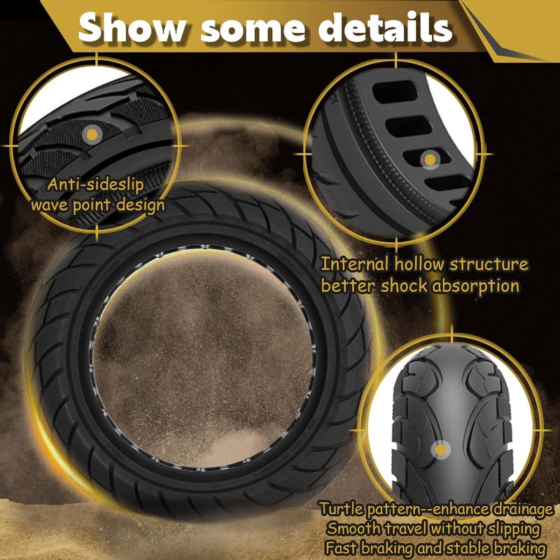 Felixstory 10 inch Solid Rubber Tire, 10x2.125 Tubeless Tyre for iScooter iPlus isinwheel S9 Max Gotrax G4/Xr/V2 Electric Scooter, 10x2/54-152 Puncture-Proof Explosion-Proof Wheel Black 1pc