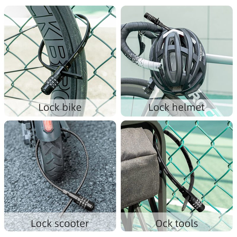 ROCKBROS Steel Core Security Zip Tie Lock Multi-Use, 3-Digit Combination Resettable Cable Lock for Bike Helmet, Stroller, Refrigerator, Liquor Cabinet, & Outdoor Gear - Weather-Resistant