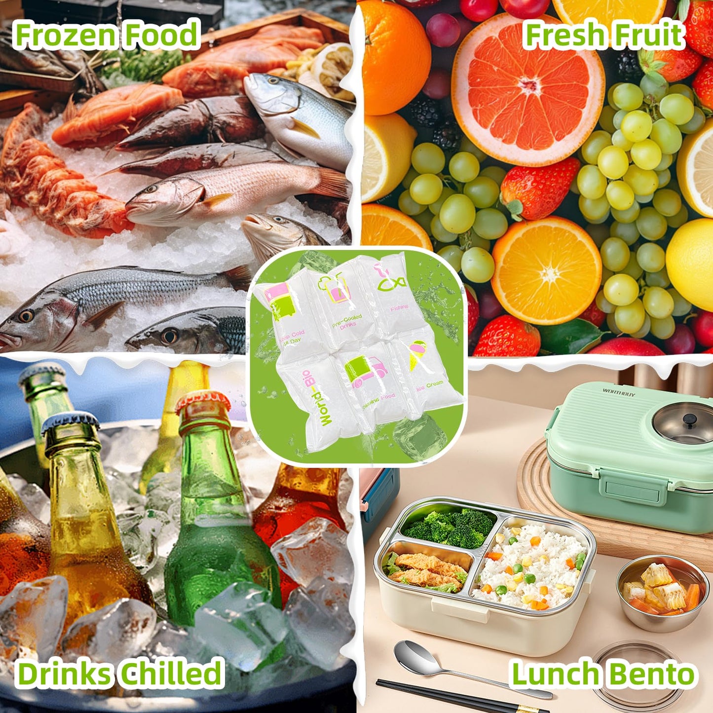 WORLD-BIO Dry Ice Packs for Shipping & Coolers, Shipping Ice Sheets for Coolers Reusable, Long Lasting Dry Ice for Shipping Food, Keep Food Drink Cold,17'' X 9.3'' 192 Cells