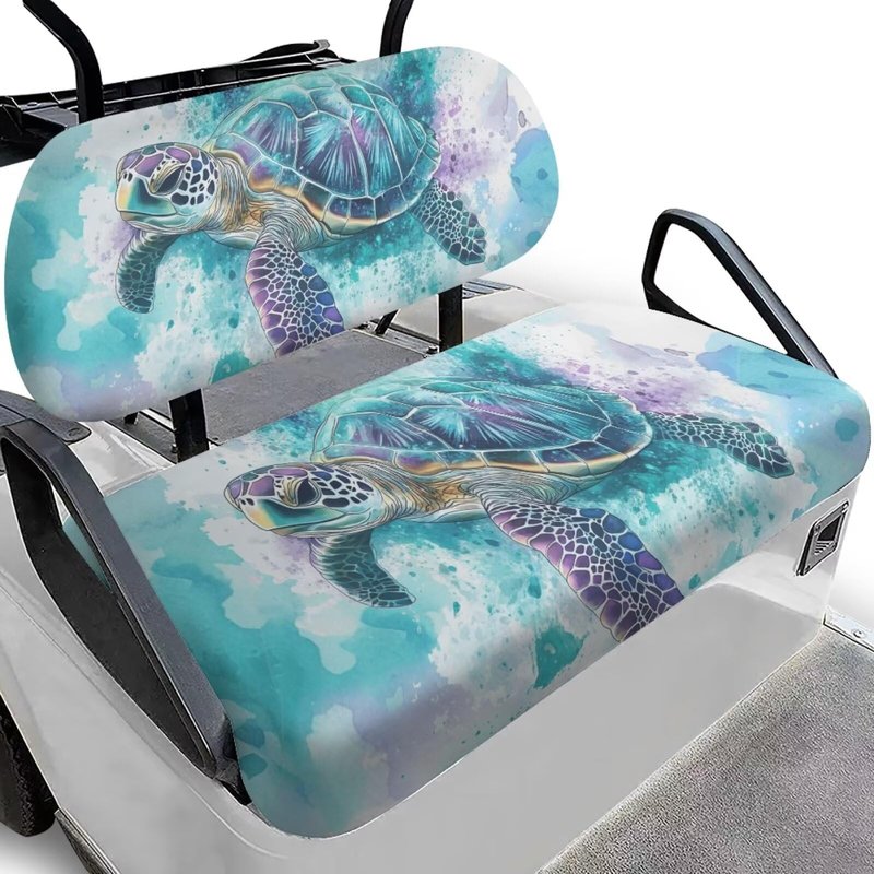 KEIAHUAN Golf Cart Seat Covers for 2 Person Seats Breathable Washable Rear Seat Cover Set Split Backres Front Seat Cover Non-Slip Fit All Golf Cart, Easy Install and Clean, Blue Sea Turtle
