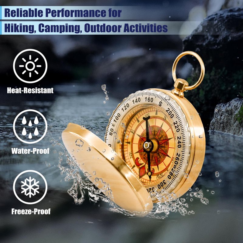 Rovella 2Pcs Metal Camping Survival Compass, Brass Pocket Compass, Glow in The Dark Survival Gear for Hiking Camping Hunting Navigation