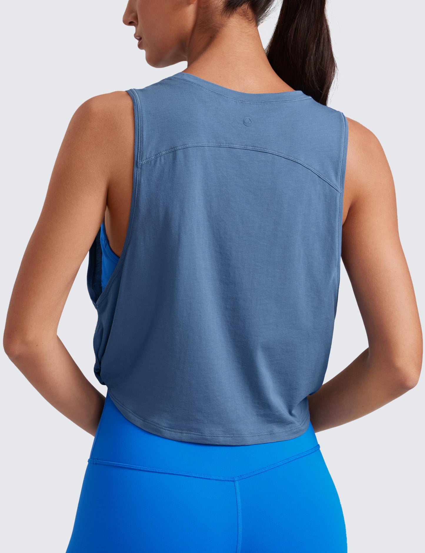 CRZ YOGA Pima Cotton Large Armhole Tank Tops for Women - Workout Sport Athletic Yoga Running Gym Loose Crop Sleeveless Shirts Ink Blue X-Large