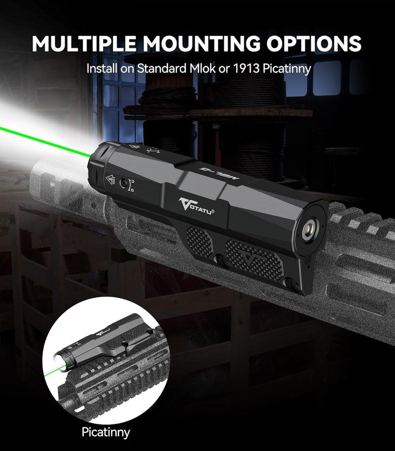 VOTATU 3000 Lumens Laser Light Combo - Strobe Flashlight & Green Laser for Mlok/Picatinny | USB Rechargeable