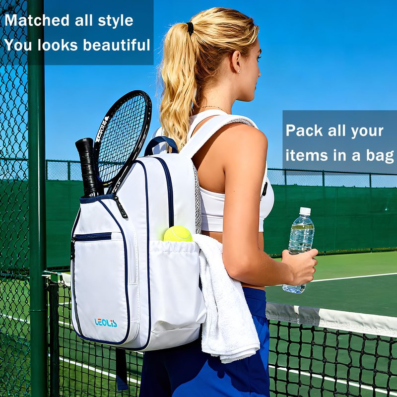 Pickleball Backpack, 30L Pickleball Bag Waterproof Large 3-Racket Tennis Sports Bag with Shoe Compartment & Insulated Pocket, Paddle Holder, Premium Sturdy Durable Bag for Men & Women (White)
