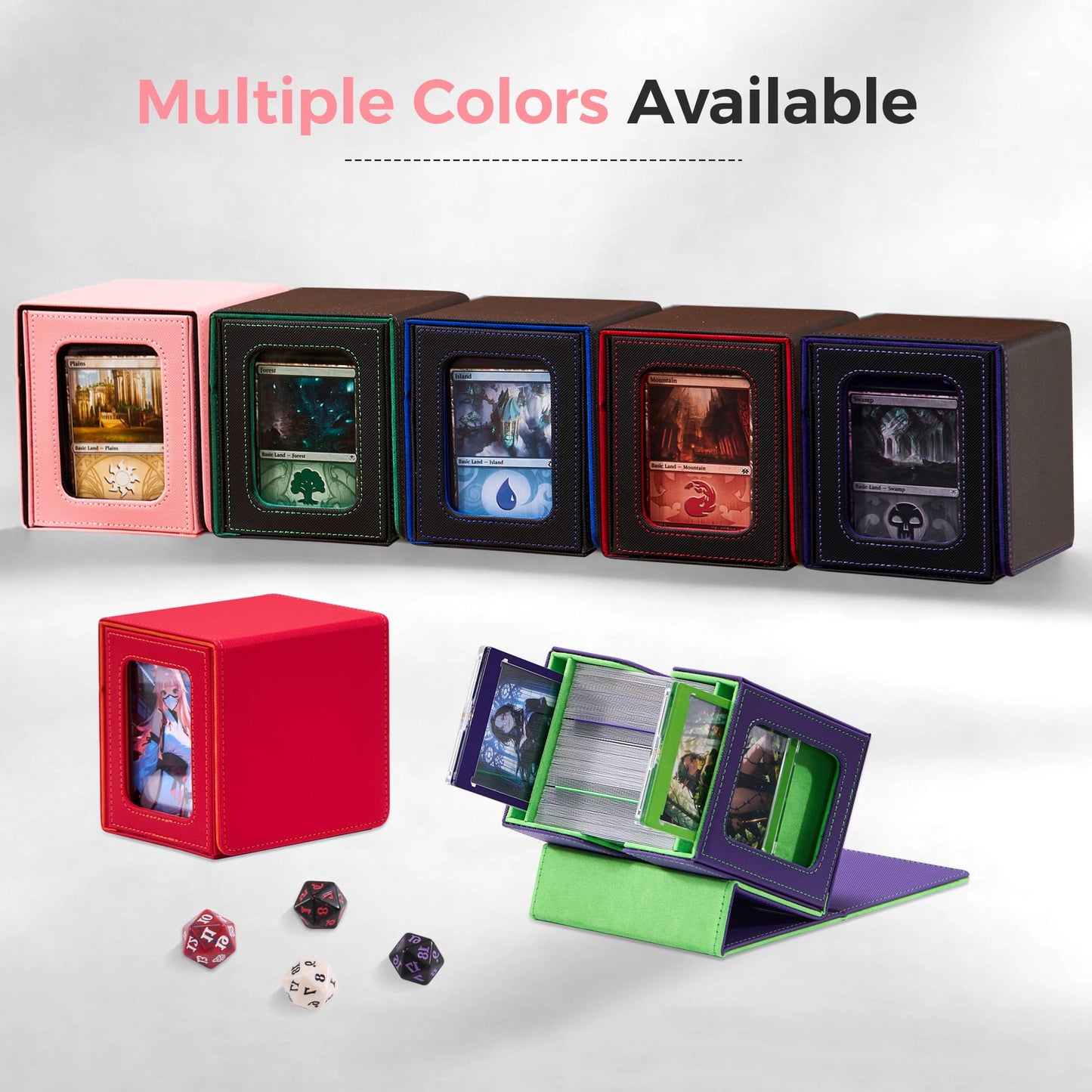 Zettokete MTG Commander Deck Box with Dual Commander Display, Patented Card Deck Box Fits 100 Double-Sleeved Cards, MTG Card Case with Dice Tray, 2 Dividers, 2 Magnetic Holders, Pink & Black