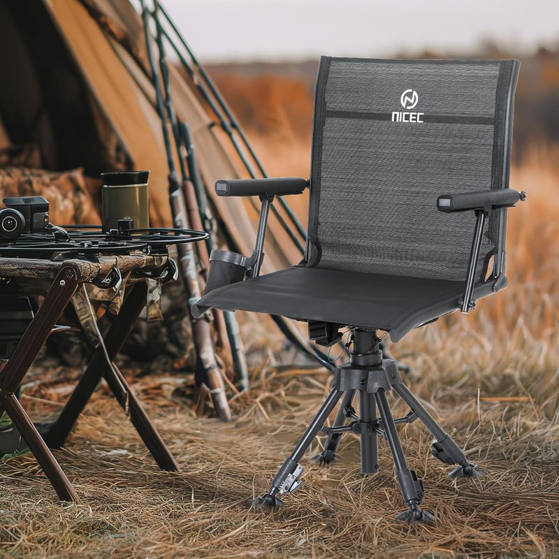Swivel Hunting Chair - 360° Rotating Silent Blind Chair with Adjustable Height, Armrest & Cup Holder | No-Sink Feet