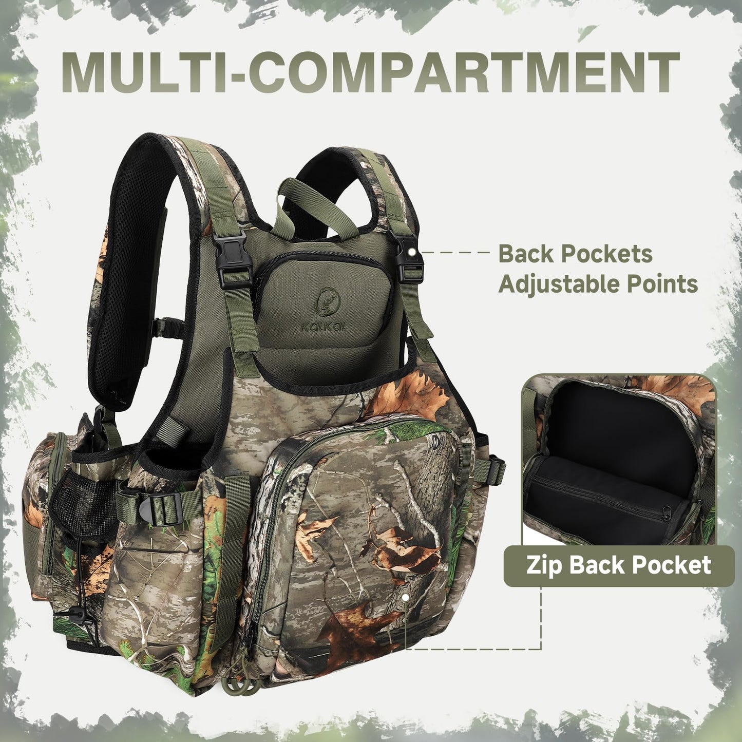 Kalkal Turkey Vest with Seat, Lightweight Camo Turkey Hunting Vest with Game Pouch for Men Women, Turkey Hunting Gear Accessories(3L Water Bladder Compatible)