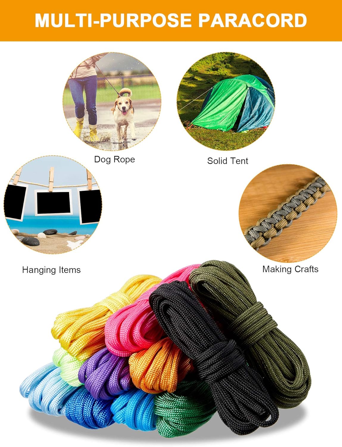 10 Feet Paracord Cord 550 - 24-Piece Multifunctional Crafting Kit for Bracelets, Keychains & Dog Collars | Solid Style