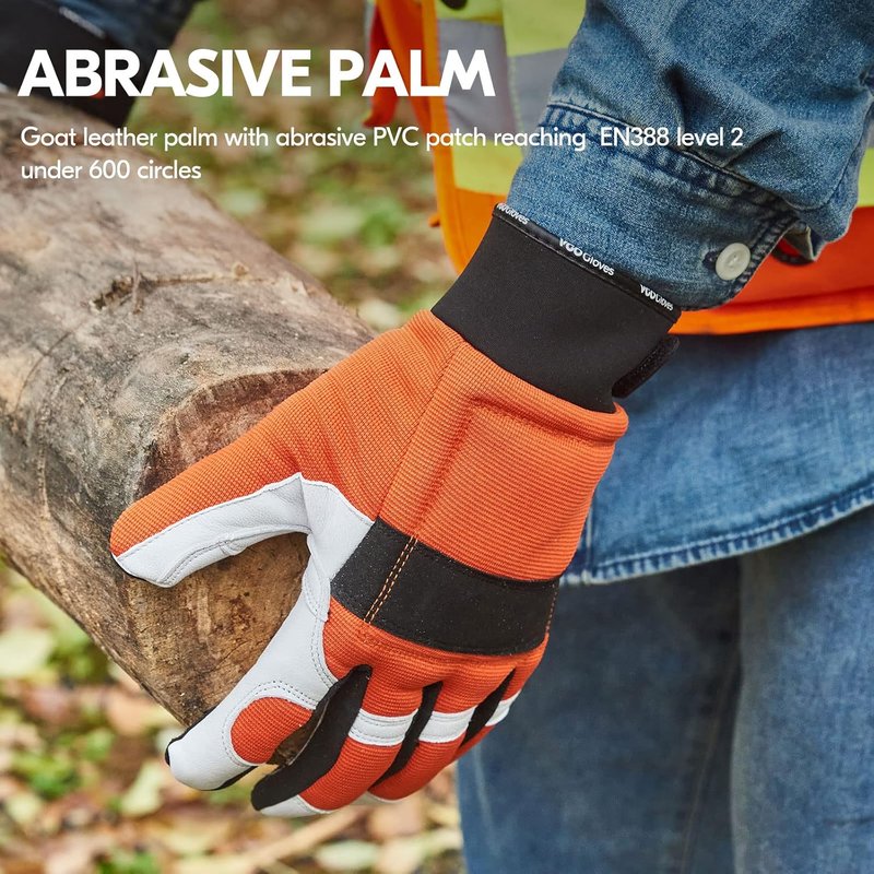 Chainsaw Gloves - 12-Layer Protection for Left Hand | Goat Leather Work Gloves for Mechanics