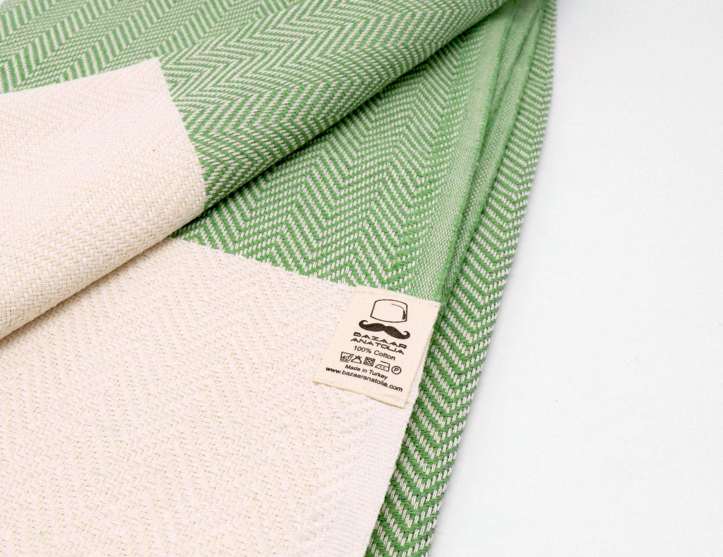 Bazaar Anatolia Beach Towel, 100% Cotton, 71x39 in, Herringbone Green