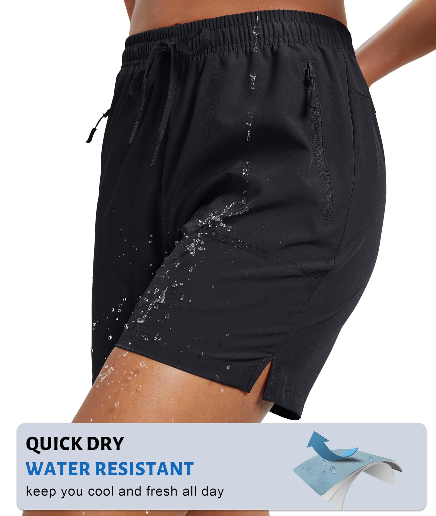 MAGCOMSEN Women's Athletic Hiking Running Shorts with Pockets Lightweight Quick Dry Golf Casual Summer Shorts Black, M