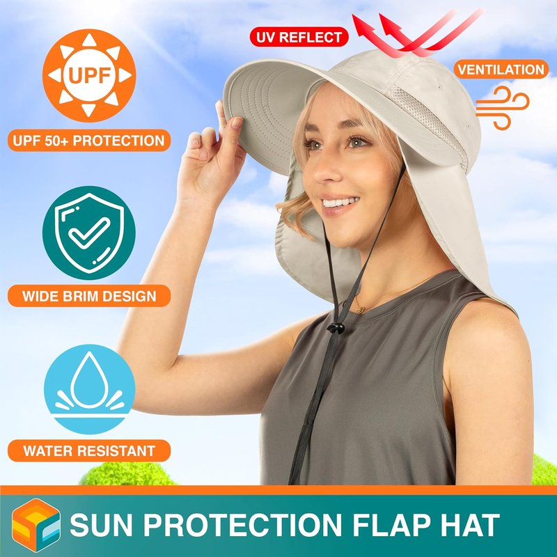 Women's Sun Hat UPF 50+ - Wide Brim UV Protection with Ponytail Hole & Neck Flap | Ideal for Gardening, Fishing & Hiking