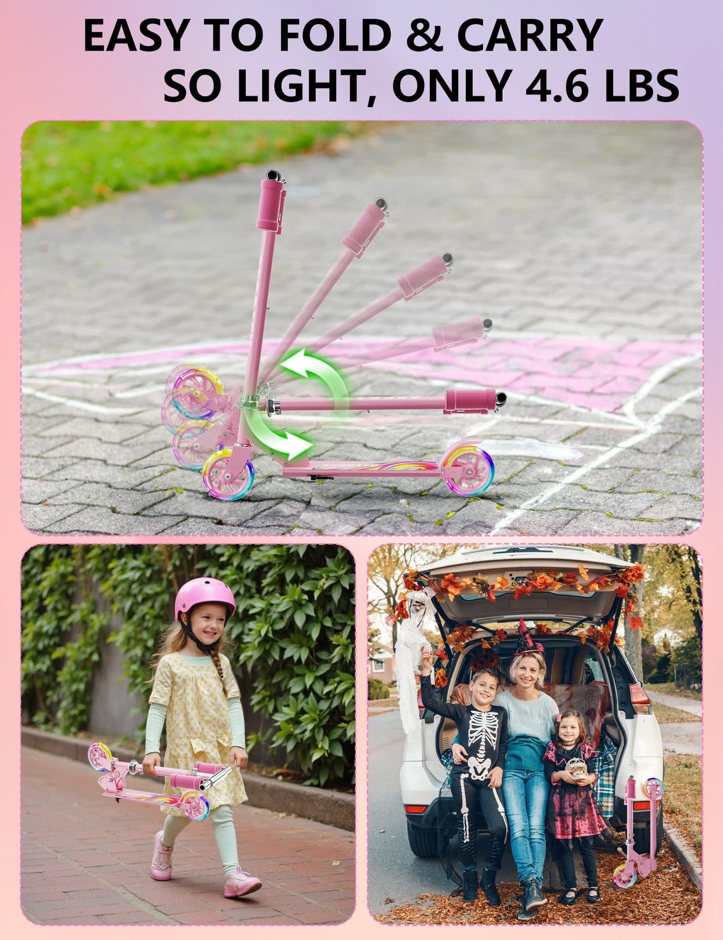 Scooter for Kids Ages 3+, 2 Wheels Kids Kick Scooter with Led Light Up & 3 Levels Adjustable, Lightweight Foldable for Boys&Girls