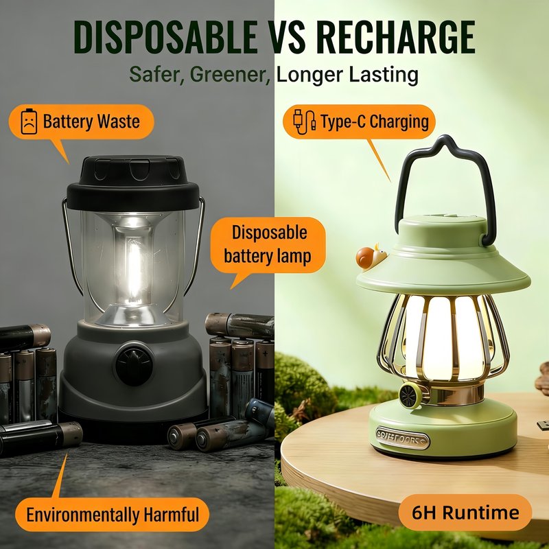 Kids Lantern with 3 Color Light & USB-C Rechargeable, Dimmable Camping Night Light for Children, Safe & Durable ABS Plastic Toddler Flashlight for Bedroom, Tent, Spring Camping Gear for Kids (Green)