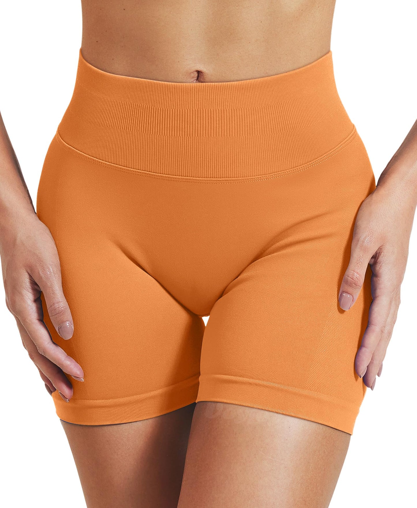 VOYJOY Women Workout Impact Shorts 2.5"/ 3.6"/ 4.5"/ 6" Scrunch Butt Lifting Gym Seamless Booty Biker Shorts Tangerine