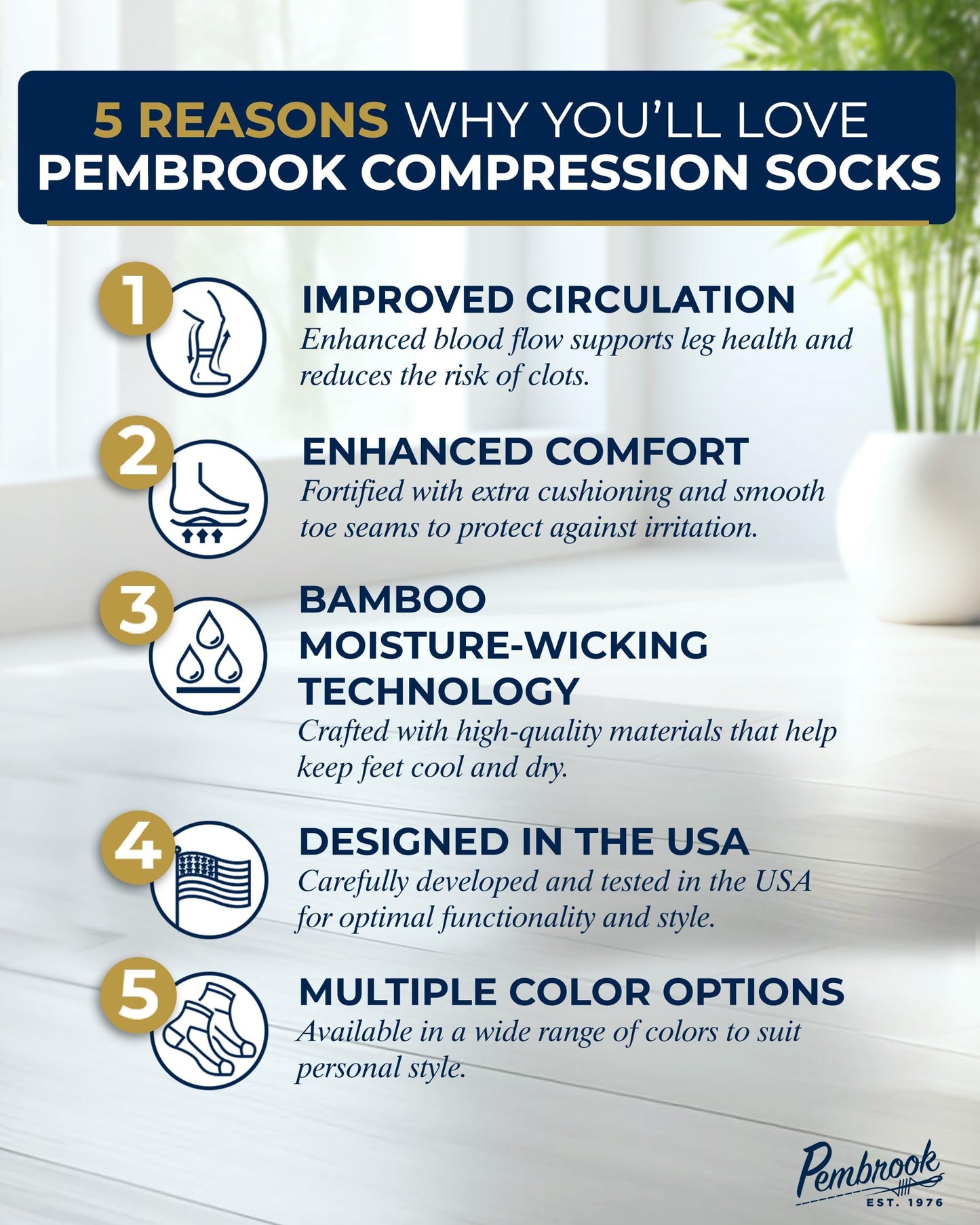 Pembrook Bamboo Viscose Light Compression Socks - 3 Pairs | 8-15 mmHg Compression Socks Women and Men | Support Socks for Soreness, Varicose Veins, Edema | Line Patterns