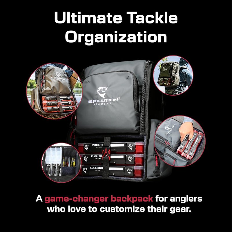 Largemouth Fishing Tackle Backpack - Modular Dividers & Rod Holders | Heavy Duty Design with Quiklatch Tackle Trays