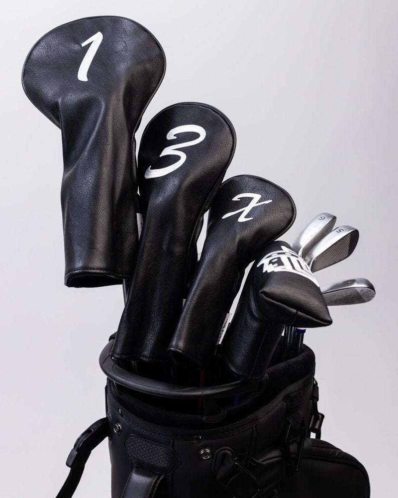 King Pins Golf Black Headcovers - Premium Quality Golf Headcovers. Embroidered Hand-Made Leather, Stylish Golf Club Cover - Customize Your Golf Bag (Hybrid)