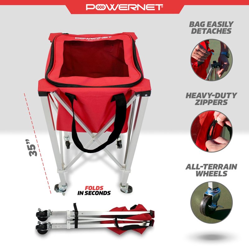 PowerNet Wheeled Caddy Cart for Baseball, Softball and Tennis Balls, Portable Multi Sport Baseball & Tennis Ball Hopper for Use During Training and Drills