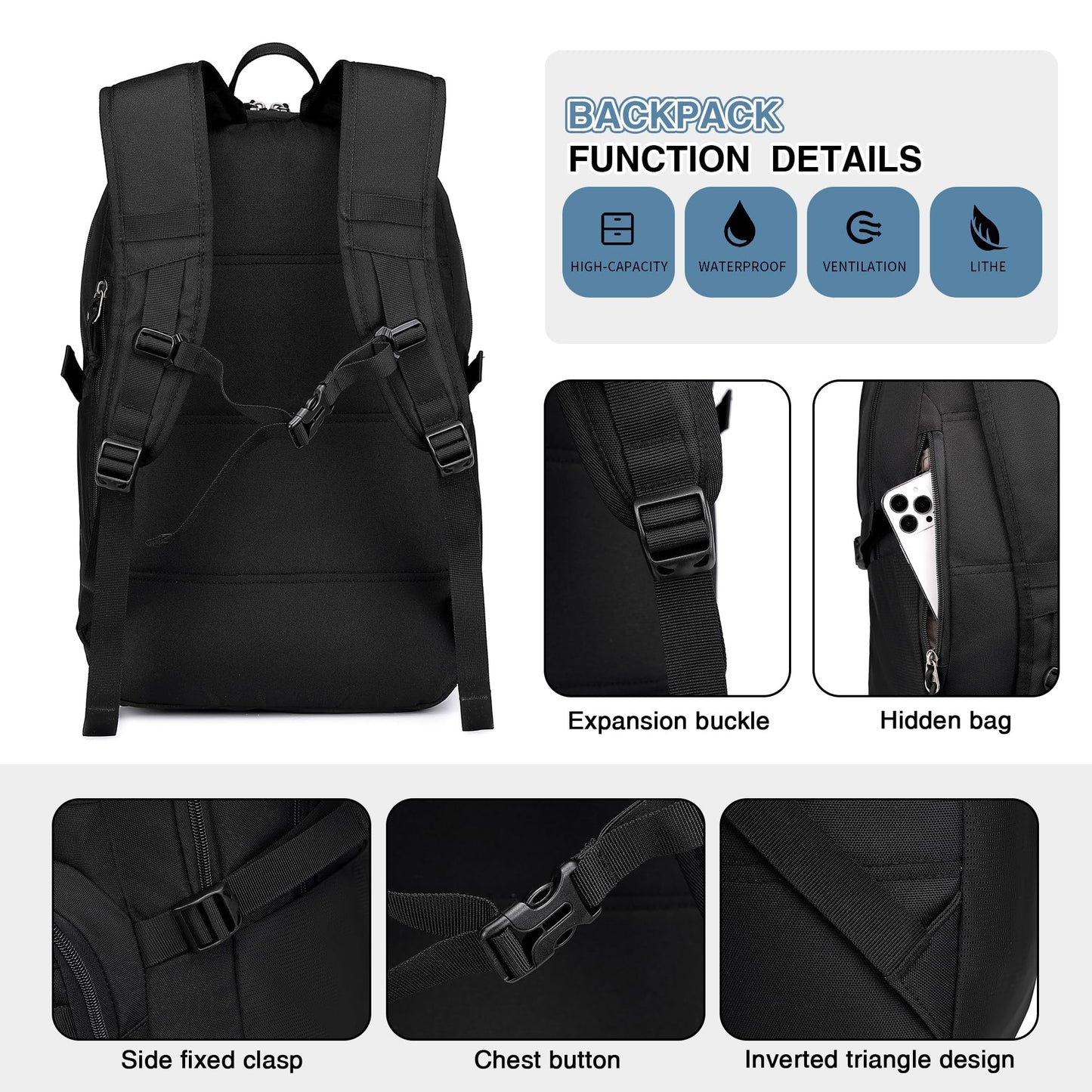 Wotony Military Tactical Backpack for Men Army 3 Days Assault Pack Bag with Molle System for Outdoor Adventures (Black, 25L)