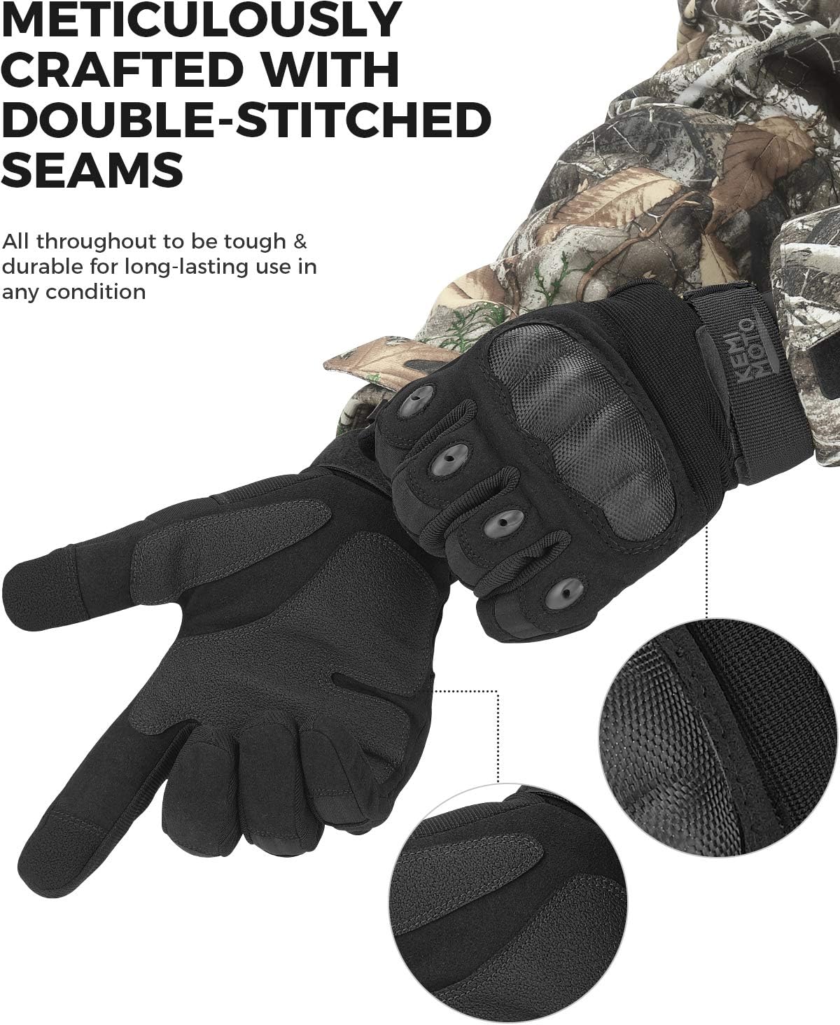 KEMIMOTO Tactical Gloves - Touchscreen Motorcycle Gloves with Hard Shell & Palm Padding | Perfect for Cycling, Airsoft, Hunting & More