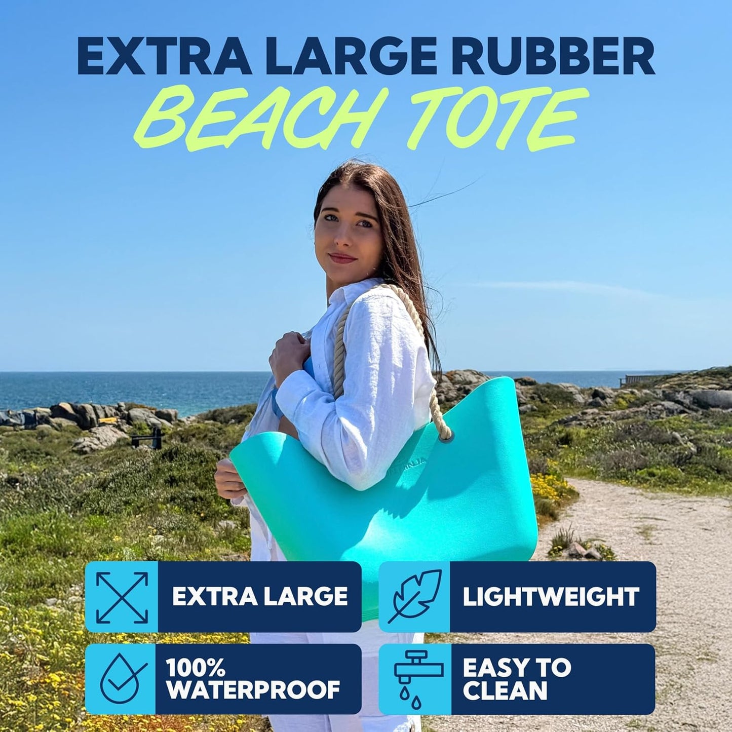 Rubber Beach Bag - Extra Large Waterproof EVA Tote with Rope Handles | Ideal for Summer Outings