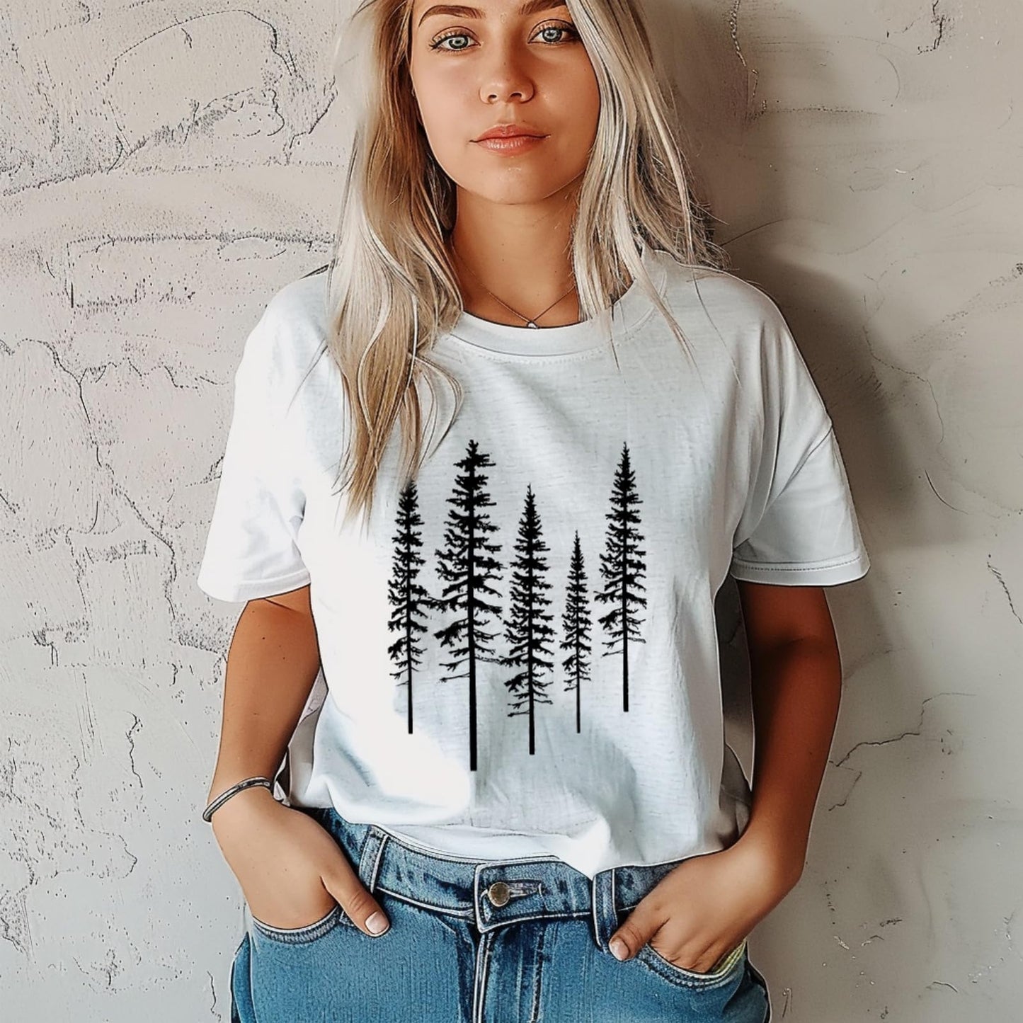 Graphic Tees for Women Casual Workout Graphic T-Shirt Skinny Pine Tree Nature Camping Funny Shirts Athletic Comfort Clothes(XL,White)