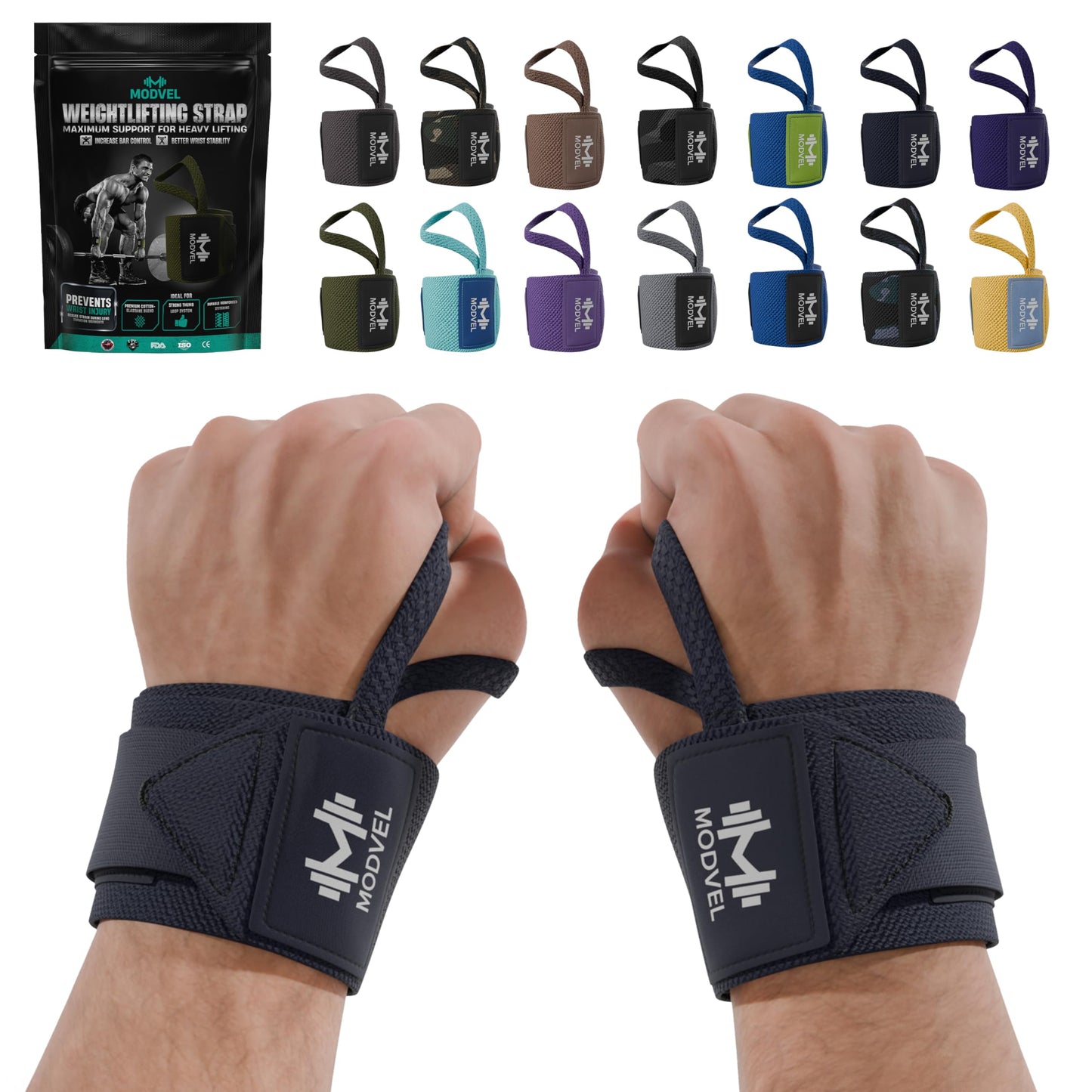 Modvel Adjustable Wrist Wraps for Gym & Lifting – Thick, Breathable Support Straps for Wrist Stability, Comfort & Grip – Ideal for Weight Training, CrossFit & Gym Workouts – R Dark Blue 2-Pack