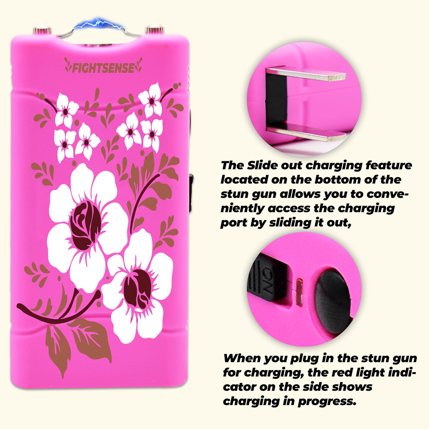 Super Heavy Duty 35 Billion Mini Stun Gun for Self Defense with Bright Led Flashlight, Rechargeable Battery, Nylon Holsters with Belt Loop for Easy Cary (Camouflage Pink)