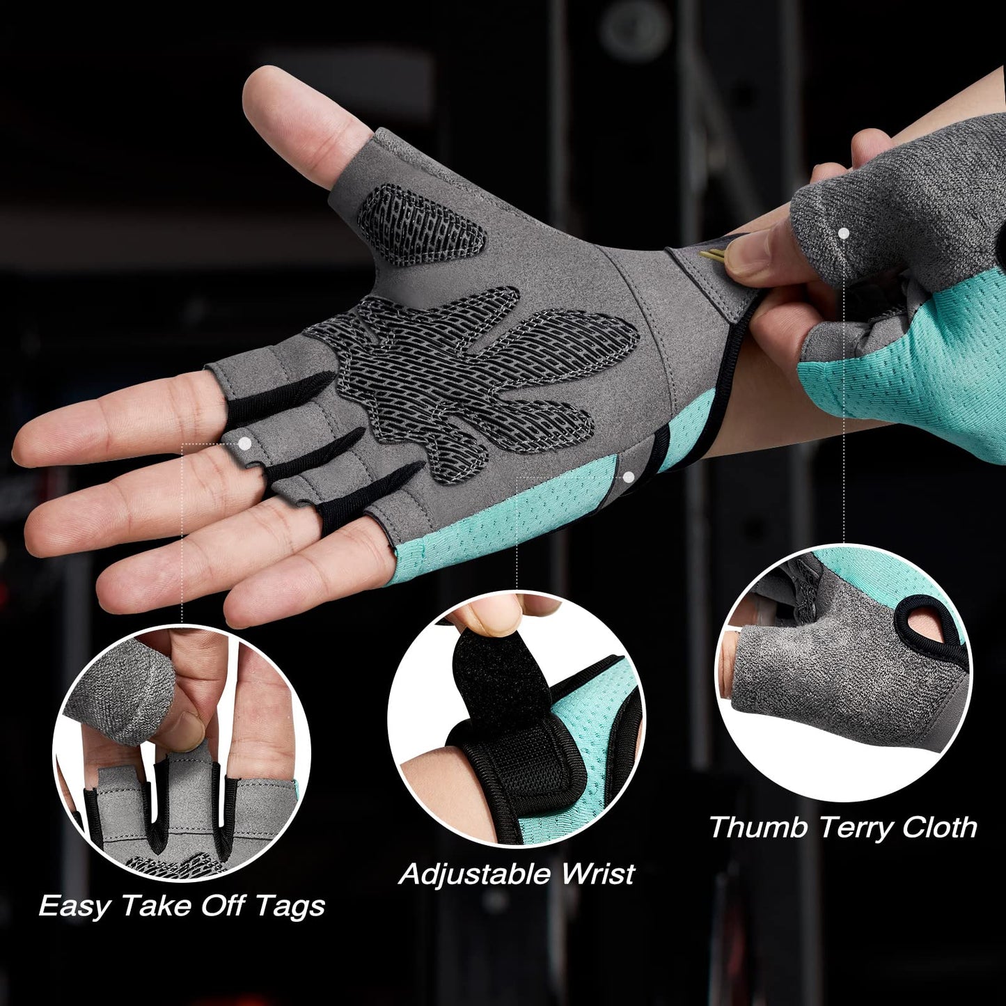 Glofit Workout Gloves for Women and Men, Weight Lifting Gloves Anti-Slip Padded Palm, Light Weight Fingerless Powerlifting Fingerless Gym Gloves for Exercise, Fitness, Training, Cycling