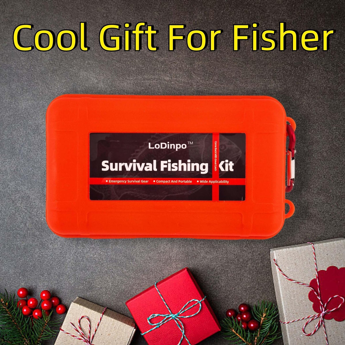 LoDinpo Mini Survival Fishing Kit Compact Emergency Fishing Gear for Camping, Hiking, Bushcraft, Backpacking Small Tackle Box with Hooks, Line, Floats Tools Great Gift for Fishermen, Hikers&Preppers