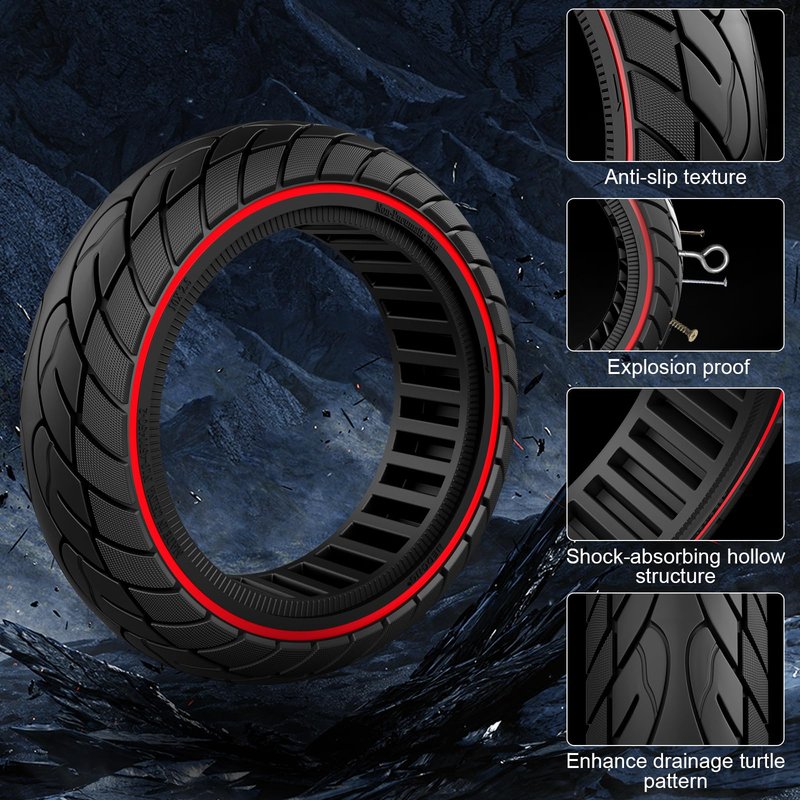 Cooryda 60/70-6.5 Scooter Tire, 10x2.50 Solid Scooter Tire 10 inch Electric Rubber Tubeless Scooter Wheels for Ninebot G30 Max/G30D 10x2.5 Front or Rear Replacement Solid Tires 2pc Red