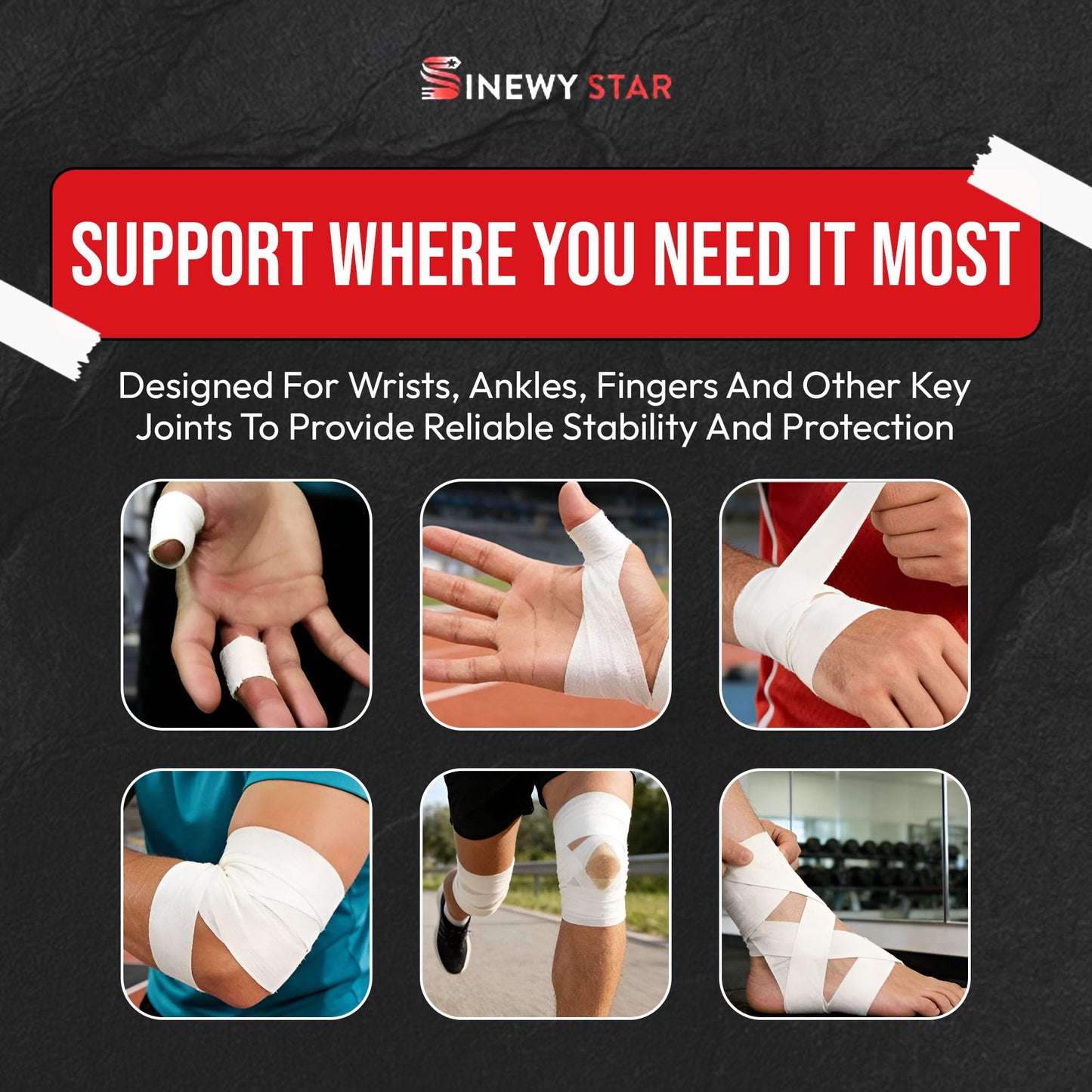 3-Pack White Athletic Tape, Easy Tear Sports Tape, Strong Adhesive Athletic Tape for Medical Trainers & Athlete, Suitable Tape for Hockey, Tennis, Gymnastics & Boxing