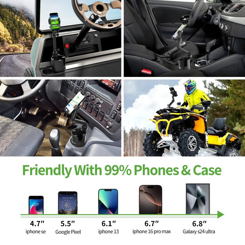 10L0L Golf Cart Phone Holder - Universal Cell Phone Holder with Cup Holder for Yamaha/EZGO/Club Car, Golf Cart Accessories, Store & Access Cell