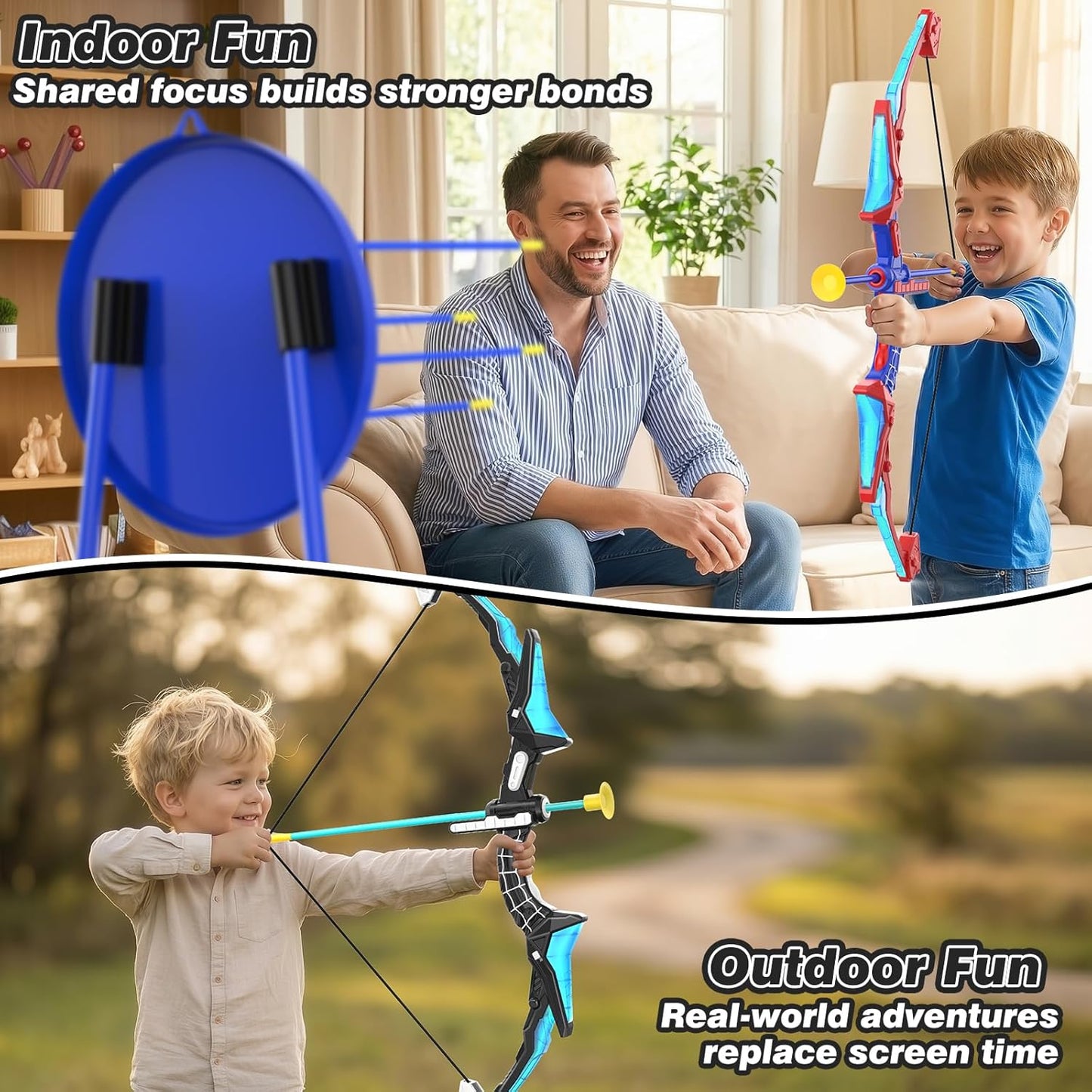 Kids Bow and Arrow Set - LED Light Up Archery Toy with 14 Suction Cup Arrows & Target | Indoor Outdoor Fun for Ages 6-12