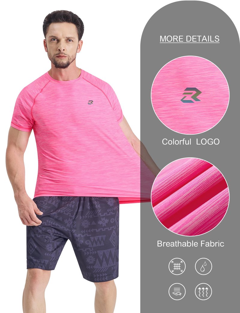 EZRUN Men's Swim Shirts UPF 50+ Sun Protection Rash Guard Quick Dry Summer Workout Gym Causal T-Shirts Fuchsia