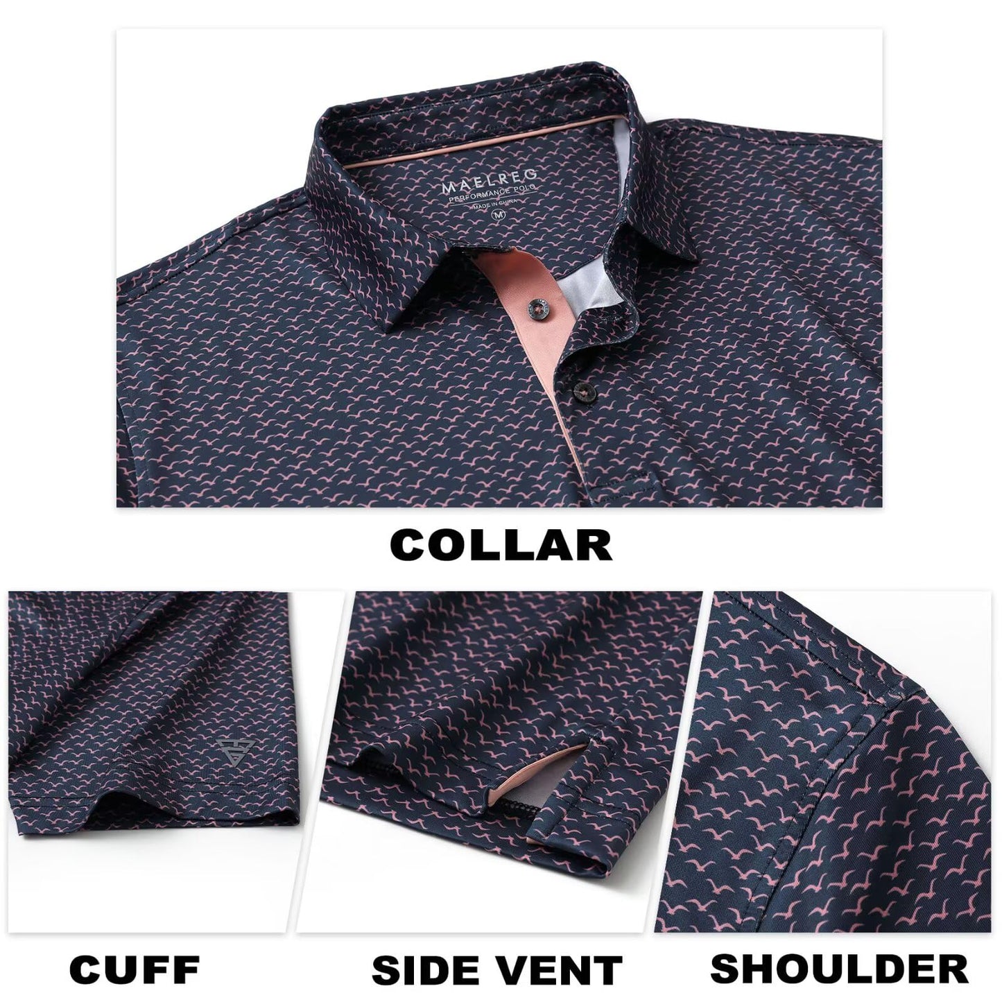 M MAELREG Mens Golf Shirt Short Sleeve Dry Fit Print Moisture Wicking Performance Patterns Collared Polo Shirt