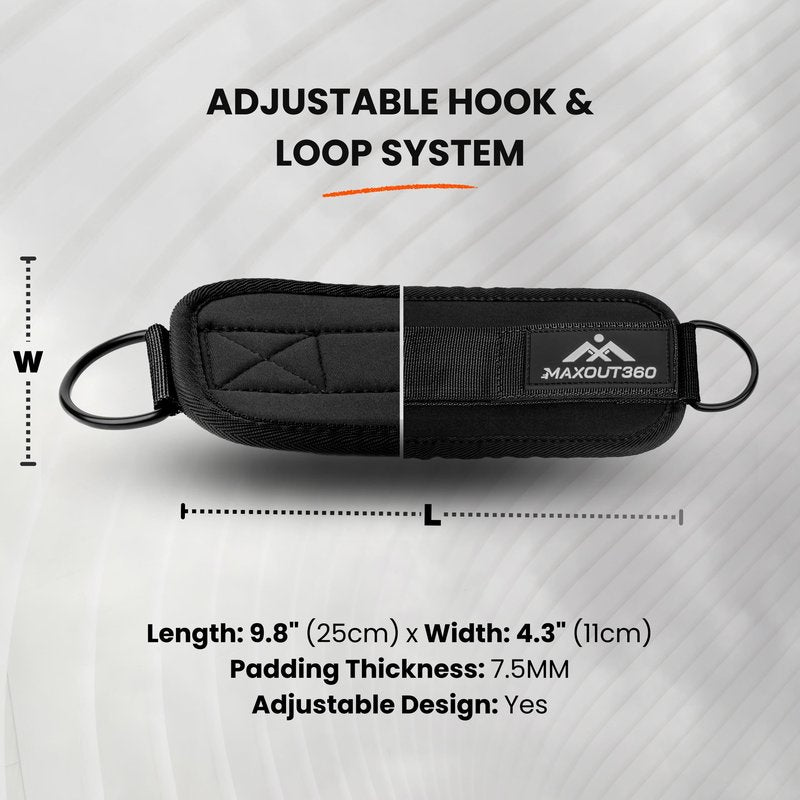 MaxOut360 Gym Ankle Straps for Cable Machines, Thick Padded Ankle Cuff Cable Attachment for Booty Workouts, Kickbacks, Hip Abductors, Lower Body Exercises, Black Pair