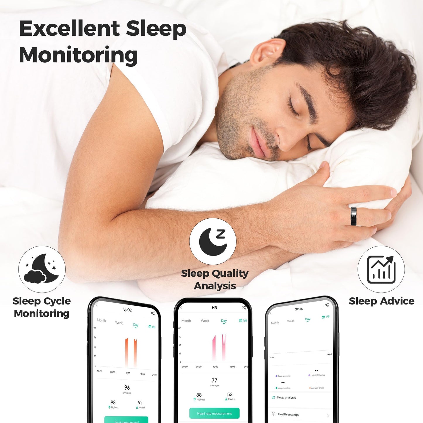 Hugrow Smart Ring for Men Women - Sleep Tracker Ring Monitor for Heart Rate/Calories Bluetooth Ring Contact Sensor for iOS Android #10