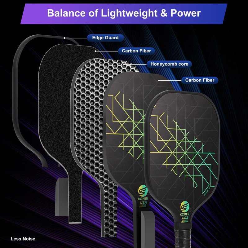 SS OXIKEN Pickleball Paddles Set of 4, USAPA Approved Carbon Fiber Pickle Ball Paddle (CHS), Polypropylene Honeycomb Core, Anti Slip Sweat Absorbing Grip, 4 Replacement Soft Grip, 6 Pickleball, Bag