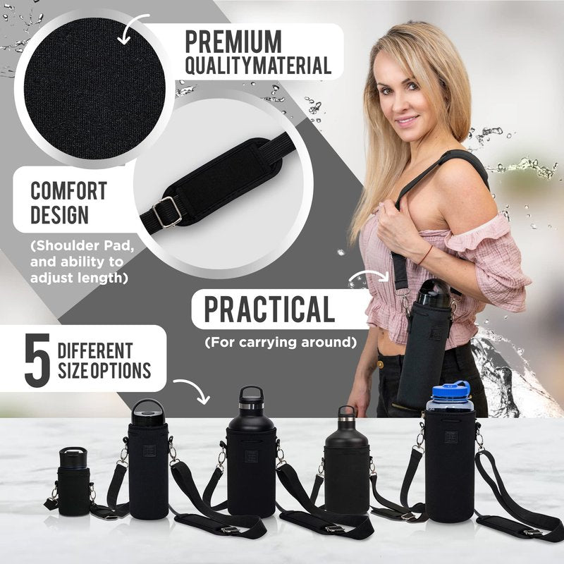 Made Easy Kit Neoprene Water Bottle Carrier Holder with Adjustable Shoulder Strap for Insulating & Carrying Water Container Canteen Flask Available in 5 Sizes (Desert Khaki Cactus, L+Tall (40oz))