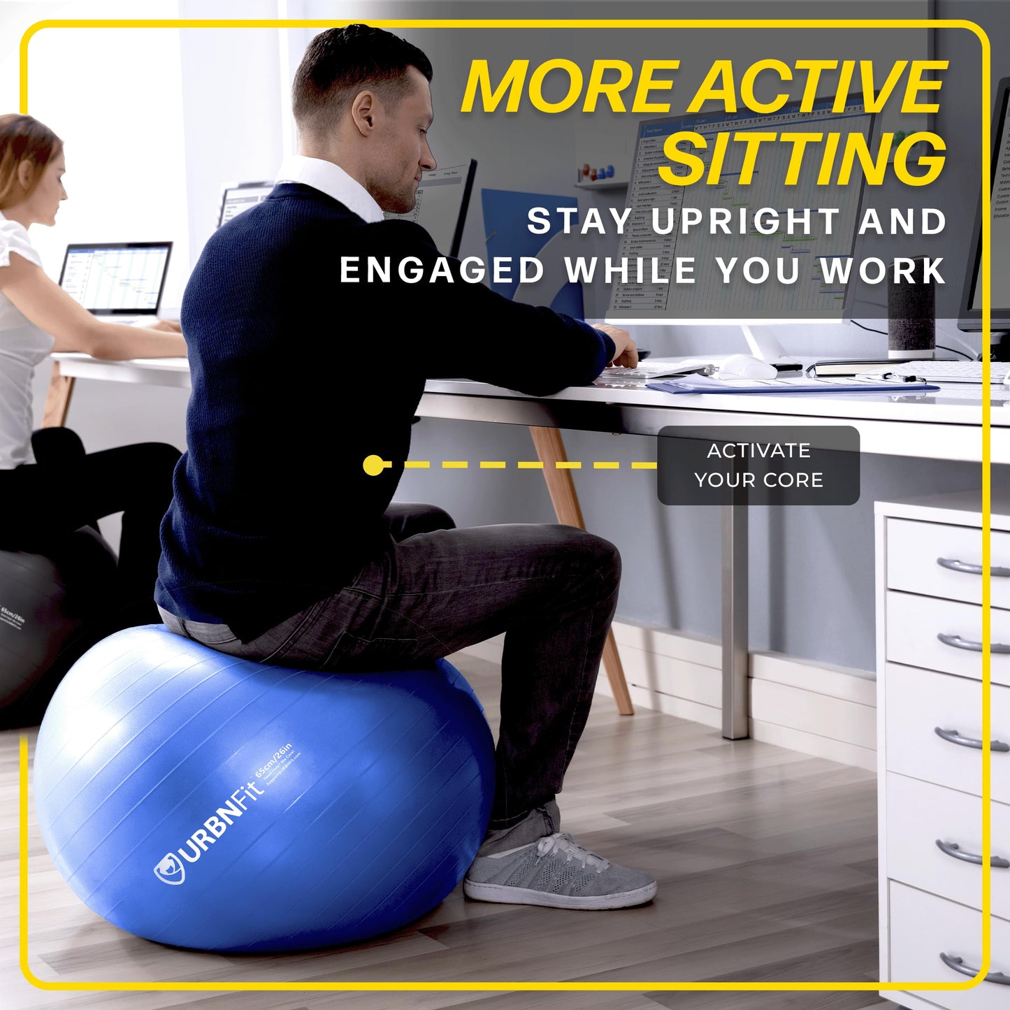 URBNFit Exercise Ball - Yoga Ball in Multiple Sizes for Yoga, Pilates, Pregnancy, Stability - Anti-Burst Swiss Balance Ball w/Quick Pump – Office Ball Chair for Home and Gym – 18 Inch - White