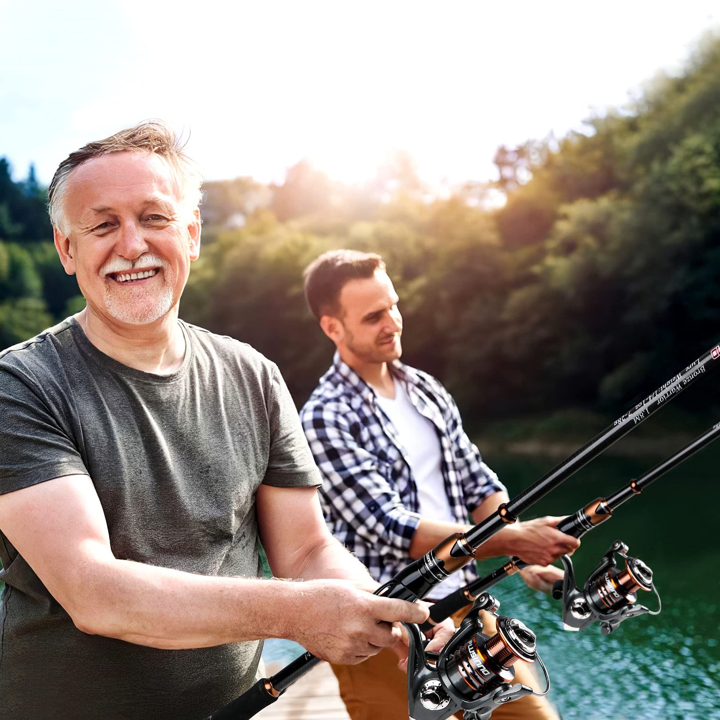PLUSINNO Fishing Rod and Reel Combos, Bronze Warrior Toray IM6 Carbon Matrix Telescopic Fishing Rod Pole, 12 +1 Shielded Bearings Stainless Steel BB Spinning Reel, Travel Freshwater Fishing Gear