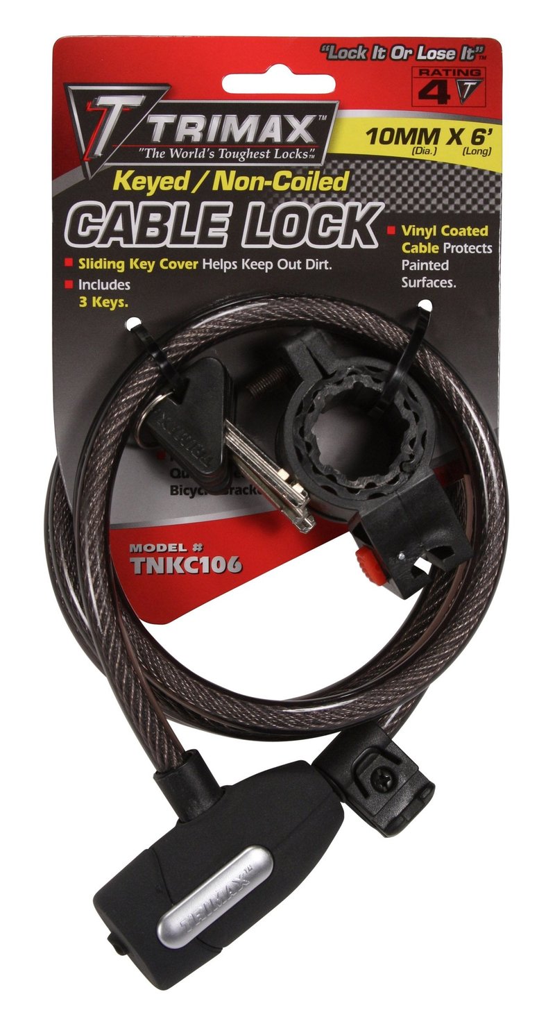 Trimax TNKC106 72" x 10 mm Medium Security Non-Coiled Cable Lock with Bracket