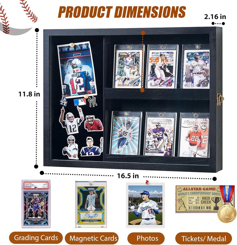 Card Display Cases for Graded Sports Cards - UV Protection, 6-Card Holder | Wall or Countertop Frame for Baseball, Basketball, Football