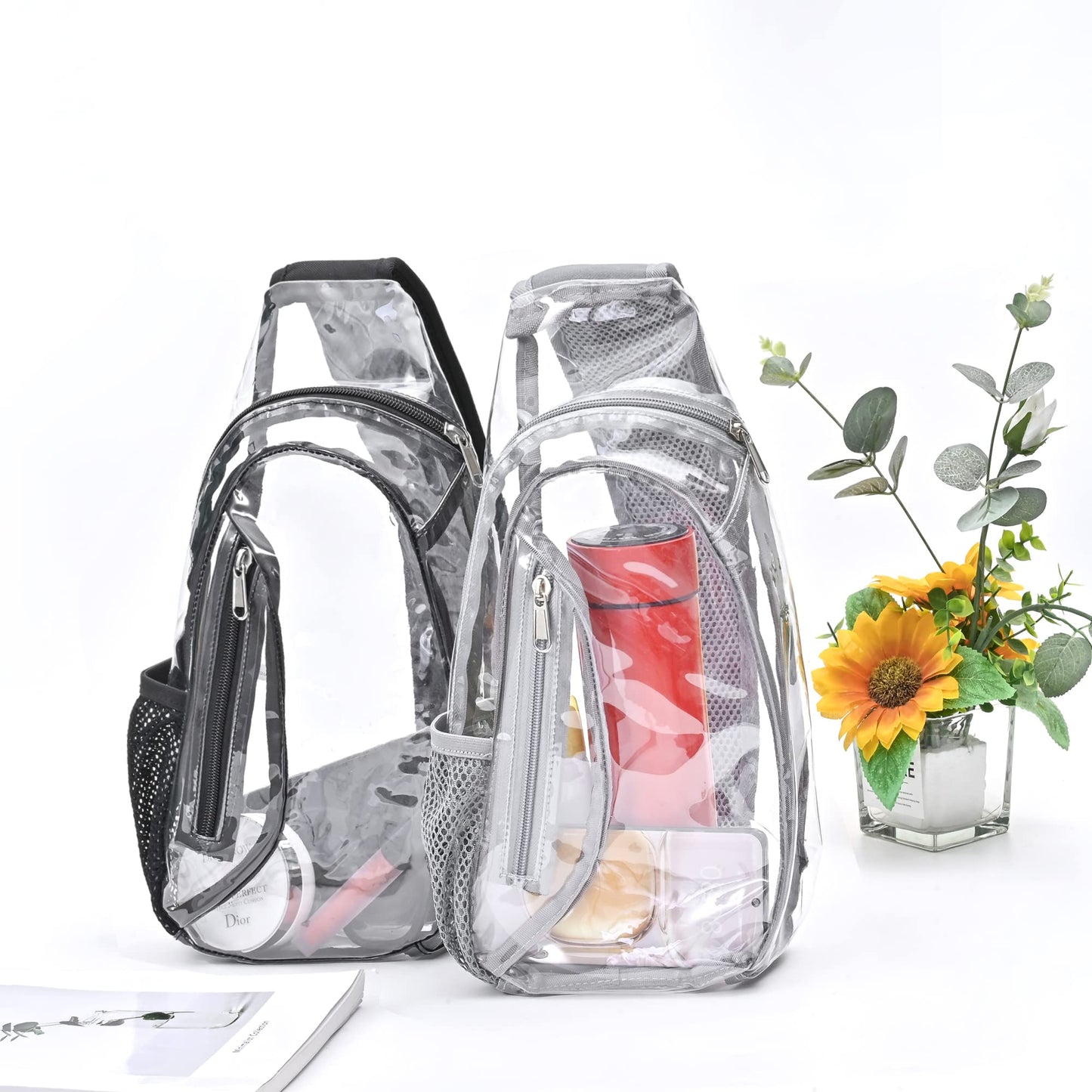 gdbis Clear Sling Bag, Stadium Approved Small PVC Crossbody Backpack, Transparent Casual Chest Daypack for Hiking, Stadium or Concerts, Black