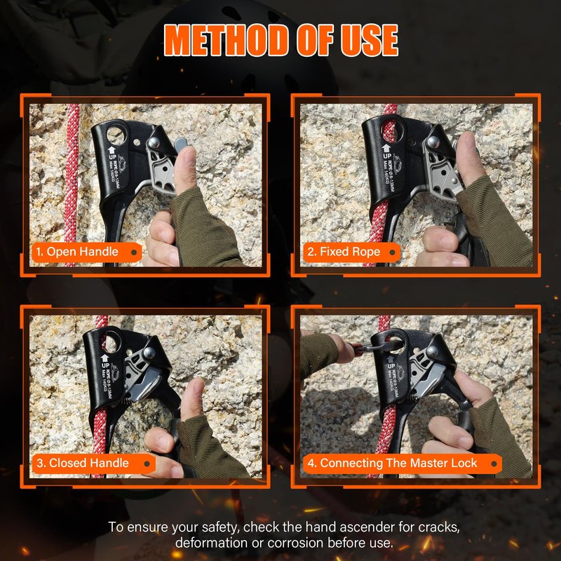 UIAA & CE Certified Rope Ascender Aluminum Alloy Rock Climbing Gear Strong Rigging Rappelling Equipment for Rock Tree Climbing Arborist Rescue Mountaineering Caving (Right Hand Black 1)